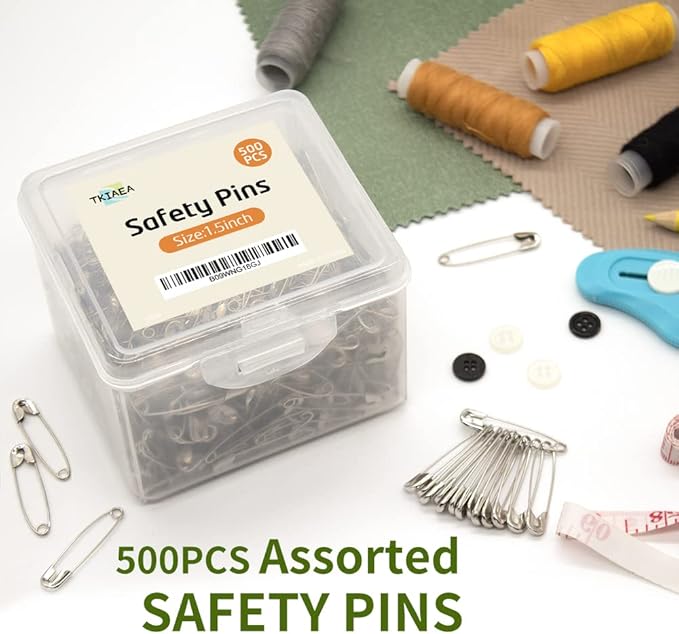 Small Safety Pins - 500 Pcs, 1.5 Inch, Bulk Pack for Clothes