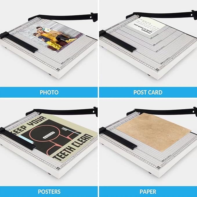 Paper Cutter for Cardstock Heavy Duty 12 inch, 12" Cut Length Guillotine Paper Trimmer for Cardstock Metal Base，for Home Office Classroom School, Pure White