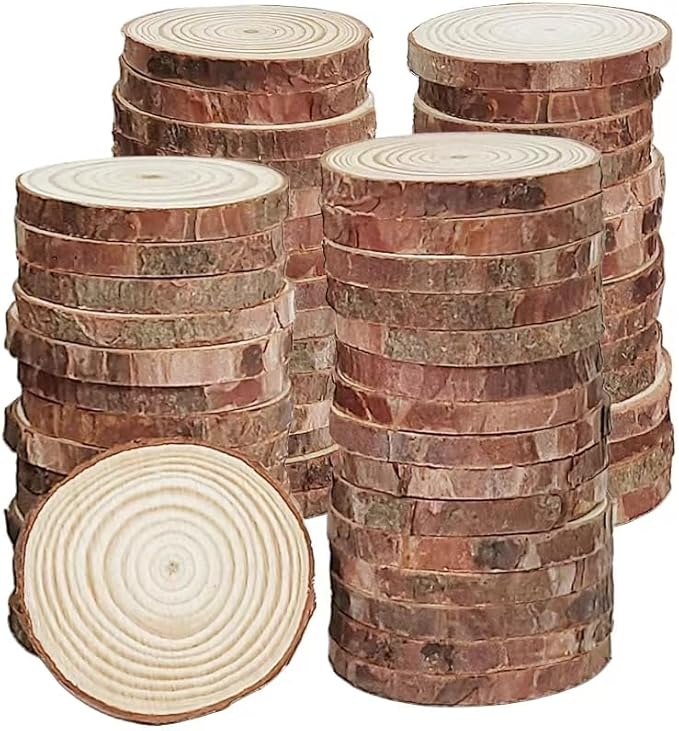 Natural Wood Slices Small, 60 Pcs 1.5-2 in Mini Wood Rounds, Unfinished Wooden Circles with Bark for DIY Crafts Centerpieces (4-5cm)