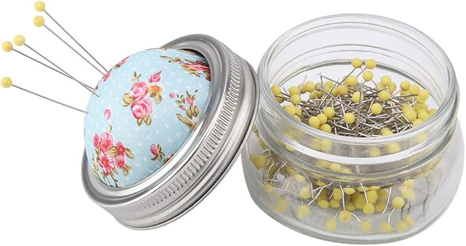 Haosie Pin Cushions for Sewing, 200PCS Sewing Pins with Glass Bottle and Pin Cushion Lid, Ball Head Straight Pins Quilting Pin Cushion Kit
