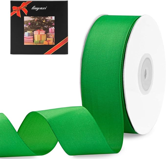LIUYAXI 2" X 50 Yards Solid Green Grosgrain Ribbon, Perfect for Crafts, Wedding Decor, DIY Hair Accessories, Sewing, Christmas Gift Package Wrapping and More