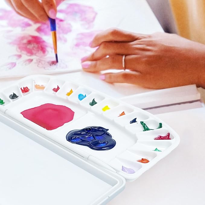 Falling in Art Airtight Watercolor Palette, Plastic Paint Palette with 16 Wells and 2 Mixing Areas, Folding Paint Tray with Lid, Suitable for Acrylic, Gouache and Watercolor