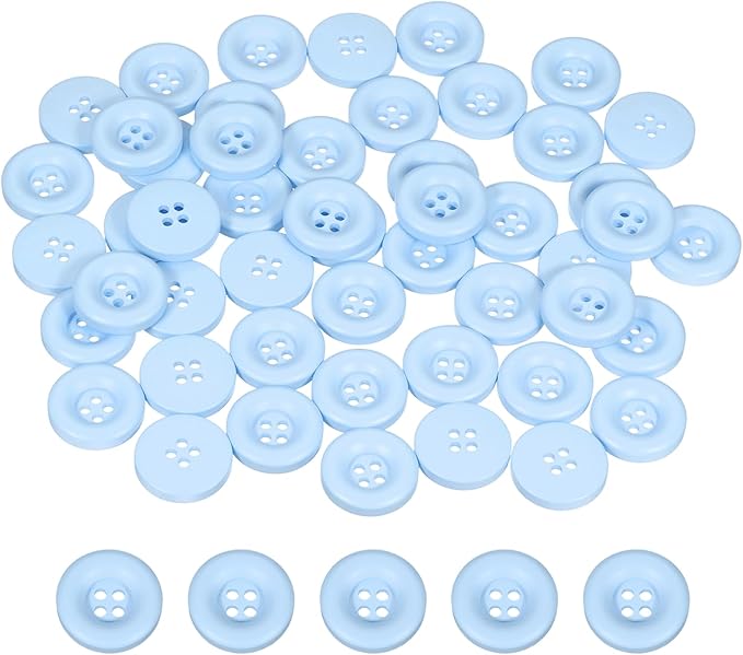 HARFINGTON 50pcs Sewing Button 20mm (3/4 Inch) 4 Holes Resin Thickened Round Crafting Replacement Buttons for Clothing DIY Crafts Decoration, Light Blue