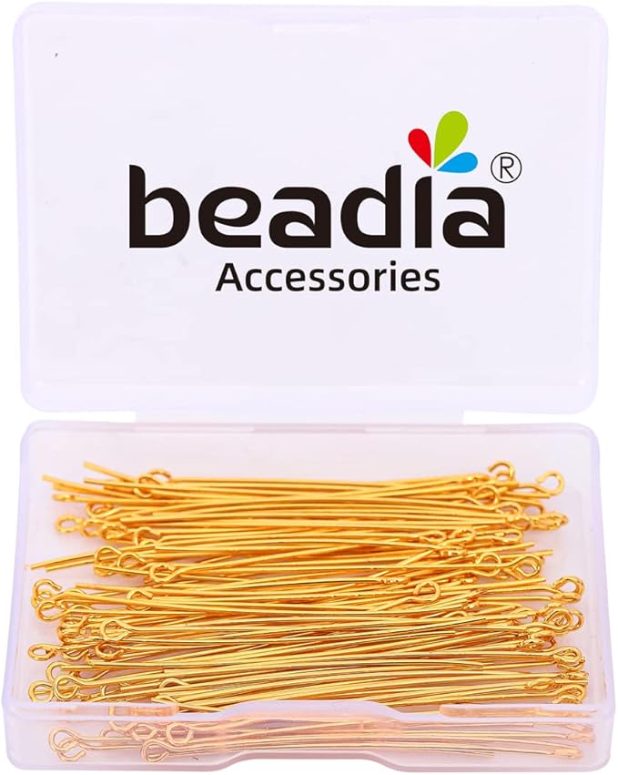 18K Gold Plated Open Eye Pins Non Tarnish 50mm 100pcs for Jewelry Making Findings