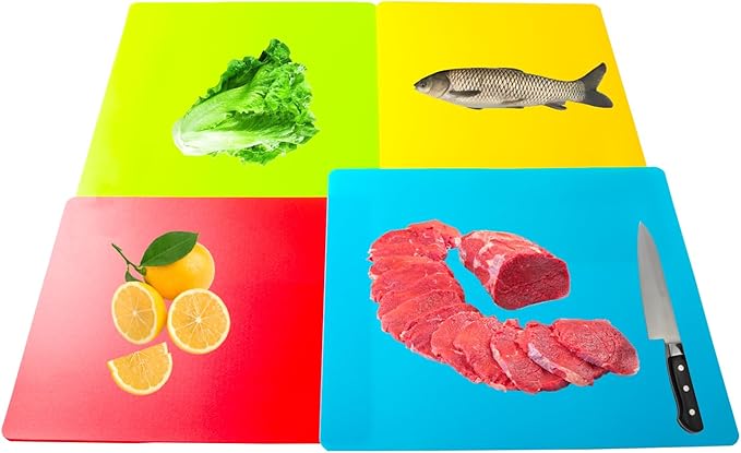 Flexible Cutting Board mats, Plastic Cutting Boards for Kitchen Cooking, Cutting board sheets for Meat and Vegetables, Dishwasher Safe Set of 8 Pcs