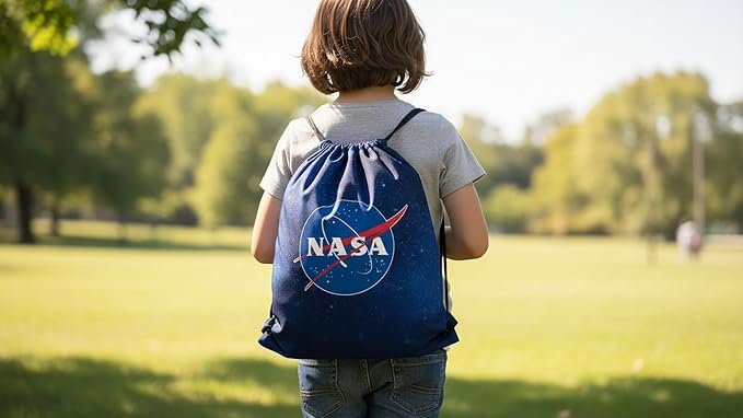 Northcott NASA Logo DIY Drawstring Bag Sewing Kit – Space-Themed Fabric Craft Project for Adults – Includes 24" x 43" Dark Blue Canvas Panel & 12ft Nylon Paracord – Create 17" x 13" Handmade Bag