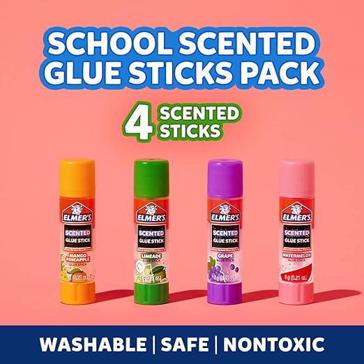 Elmer’s Scented Glue Sticks Safe Nontoxic School Glue 4 Count (6g Each)
