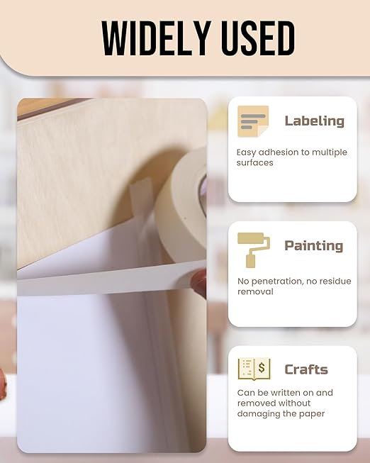 Lichamp Masking Tape 3/4 inch, 3 Pack General Purpose Masking Tape Beige, White Tapes for Painting, Arts, Crafts, 3/4 inch x 55 Yards x 3 Rolls (165 Total Yards)
