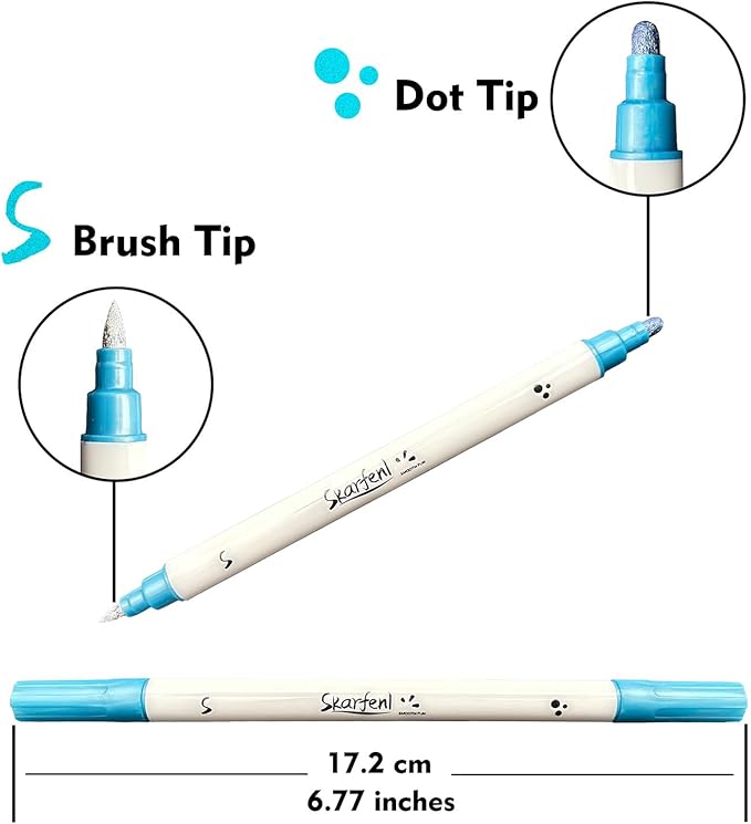 12 Acrylic Markers for Rock, Fabric, Wood, Glass, Easter Egg, Fabric Painting Craft Quick Dry Dual-Tip Water Based -No Toxic,No Odor-metalic colors