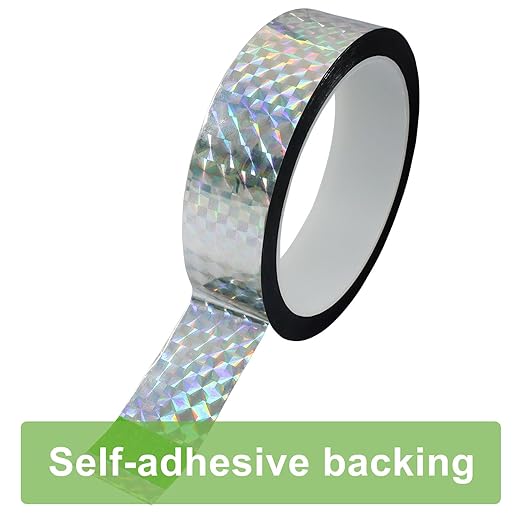 1 Inch Self-Adhesive Holographic Reflective Tape, Glitter Duct Tape Prism Tape for Keep Birds Away, DIY Art, Daily Use, Craft Project, Home Decoration, Holiday Packing(Silver,55Yard)