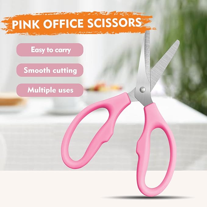 Pink Scissors for School Multipurpose Stylish: 5 inch - Comfort Grip - Stainless Steel - Scissors with Home - Office - for Cutting Paper - Open Envelopes - Cut Tape