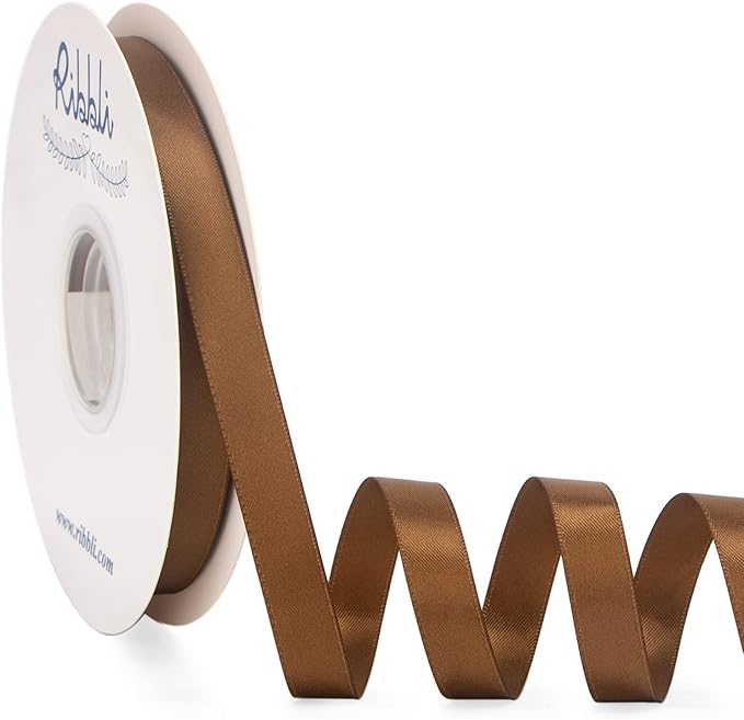 Ribbli Turftan Brown Satin Ribbon Double Faced Satin 1/2 inch x Continuous 50 Yards- Light Brown Ribbon for Gift Wrapping Crafts Wedding Decoration Bows Bouquet Floral Arrangement