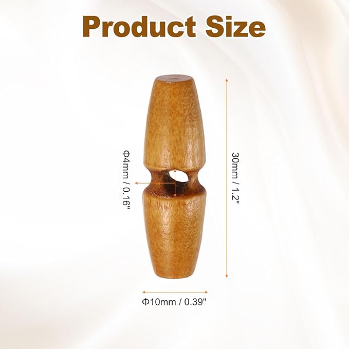 HARFINGTON 20pcs Wooden Toggle Buttons 30mm / 1.2" Single Hole Wood Olive Horn Sewing Buttons for Coat Sweaters Clothing DIY Craft, Medium Brown