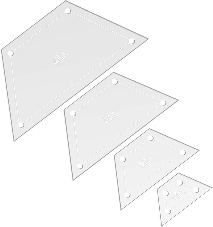 Quilting Acrylic Template Set | Precision Tools for Quilting Enthusiasts | Half Hexagon Design | Includes Sizes 4", 3", 2", 1" | 1/8 Clear Acrylic | 1/4" Seam Allowance for Accuracy