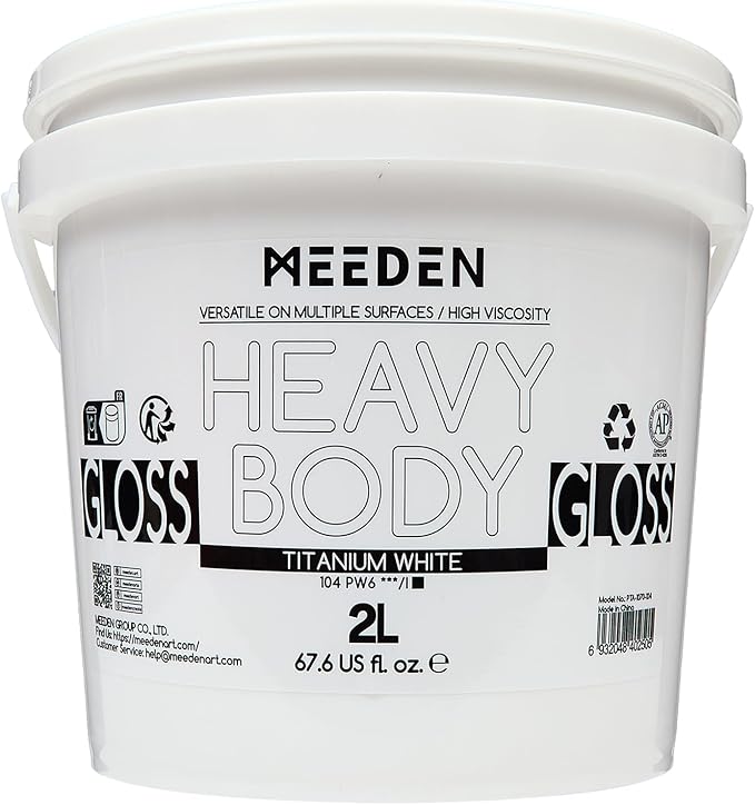 MEEDEN Titanium White Acrylic Paint: 2L/67.64oz/0.53 gal Heavy Body Gloss - 0.528 Gallon Bulk Thick White Paint for Canvas Crafts Painting