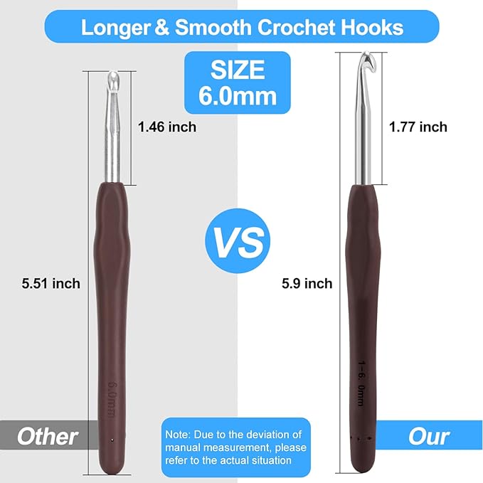 Vodiye Professional Extra Long 6mm Crochet Hooks Set, Ergonomic Handle, for Beginners and Experienced Lovers
