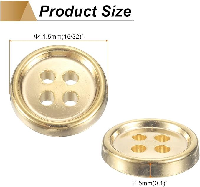 HARFINGTON 100pcs 18L Plastic Sewing Buttons 11.5mm 15/32" 4-Hole Round Replacement Craft Button for Coats Sewing Clothing and DIY, Gold