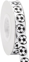 Soccer Ribbon,5/8-Inch x 25-Yard,White/Black,Use for Team Hair Bows,Wreath,Sport Lanyards,Gift Wrapping,Party Decoration,All Crafting and Sewing (White, 25-Yard)