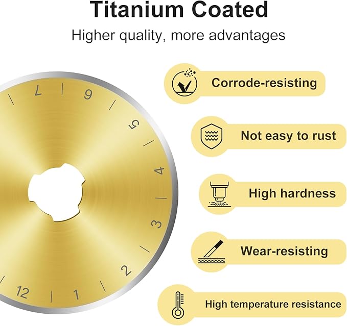 Titanium Coated 10 Packs 45mm Rotary Cutter Blades 45mm Quilting supplies Rotary Cutter Blades for fabric by SSPONT, compatible with OLFA,Fiskars,Mr.Pen,DAFA,Truecut etc. Sharp and Durable