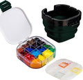 Falling in Art 16 Wells Paint Palette, Airtight Palette Storage Box with Lid and Folding Paint Brush Basin for Watercolor, Gouache and Acrylic Painting, Dark Green