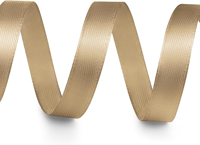 3/8" x 100 Yards Satin Ribbon - Champagne Gold Silk Ribbon with Spool - Ideal for Gift Wrapping, Floral Bouquets, Crafts, Wedding Party Decorations, Christmas and Sewing Projects