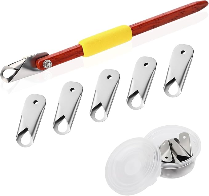 Lanties Pottery Carving Tools Set Include 5 Stainless Steel Blades & Red Pear Wood Handle, Sculpture Scraper Craft Modelling Tools for Clay, Ceramic Sculpting, Graffito, Relief Art(U-tip)