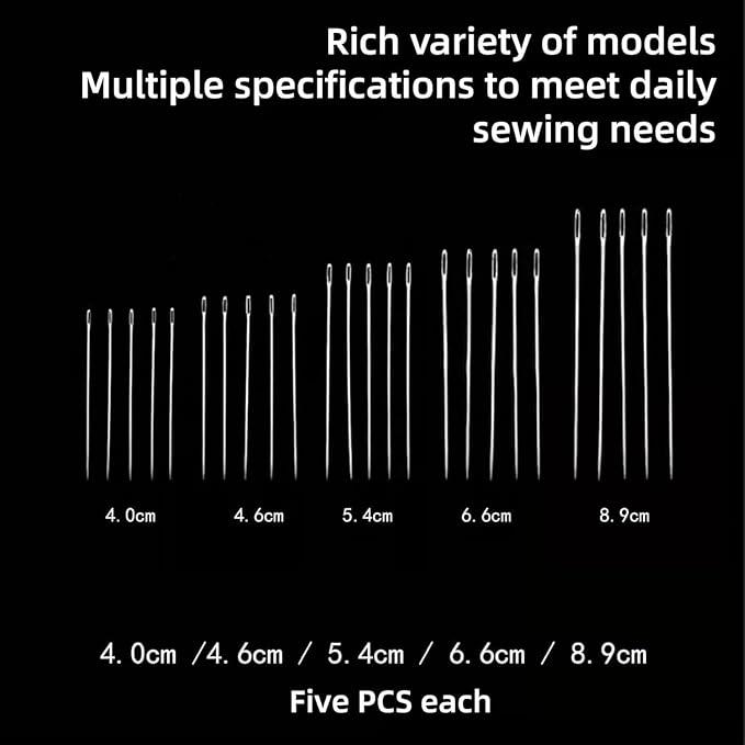 34PCS Big Eye Steel Needles Set, Long & Thin Handmade Quilting & Sewing Needles Kit for DIY Sewing Projects, Assorted Hand Sewing Needles for Embroidery, Quilting, Repair - Easy to Thread (31)
