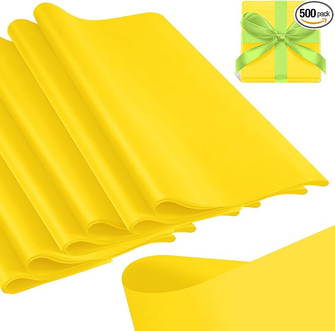 Qilery 500 Sheets Yellow Tissue Paper Bulk for Gift Bags 15 x 20 Inch Acid Free Packaging Wrapping Paper Sheets for Mardi Gras Easter Party Decoration DIY Craft, Bouquet, Pastry, Wedding