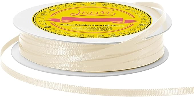 Double Face Cream Satin Thin Ribbon 1/8 inch X 50 Yards Polyester Cream Ribbon for Gift Wrapping Very Suitable for Weddings Party Hair Bow Invitation Decorations and More