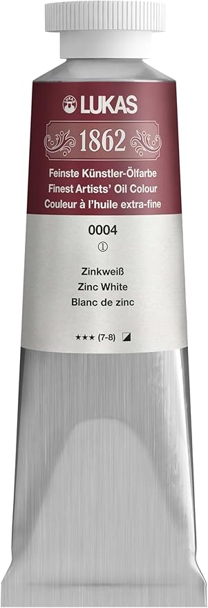Lukas 1862 Professional German Oil Paint, Zinc White 37 mL - w/Beeswax & Non-Yellowing Sunflower Oil, Short Drying Time, Smooth, Outstanding Lightfastness