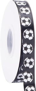 Soccer Ribbon,5/8-Inch x 50-Yard,White/Black,Use for Team Hair Bows,Wreath,Sport Lanyards,Gift Wrapping,Party Decoration,All Crafting and Sewing (Black, 50-Yard)