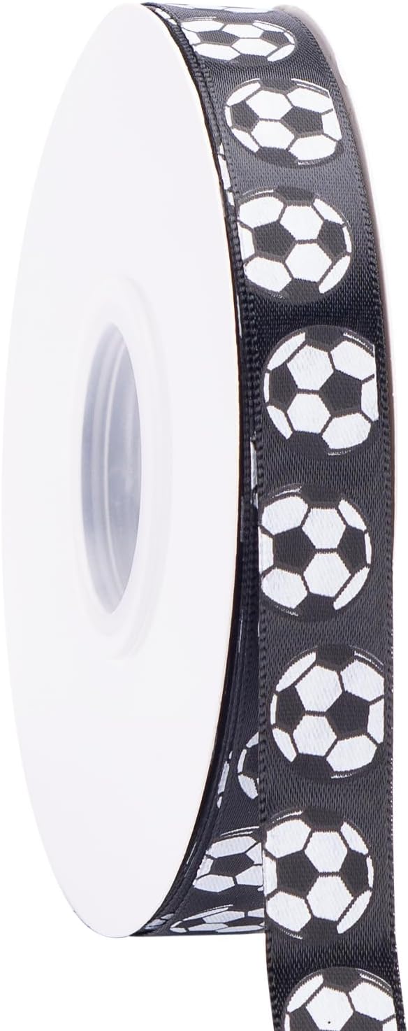 Soccer Ribbon,5/8-Inch x 50-Yard,White/Black,Use for Team Hair Bows,Wreath,Sport Lanyards,Gift Wrapping,Party Decoration,All Crafting and Sewing (Black, 50-Yard)