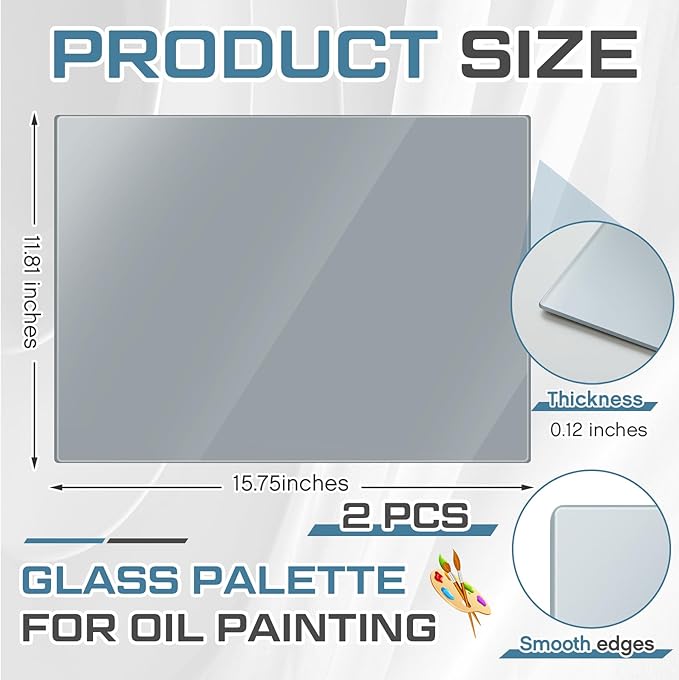 Nuanchu 2 Pcs 12 x 16 Inches Neutral Grey Tempered Glass Palette for Oil Painting Keeps Wet Paint Fresh Scratch Resistant Easy Clean up for Palette Artist Supplies DIY Color Mixing