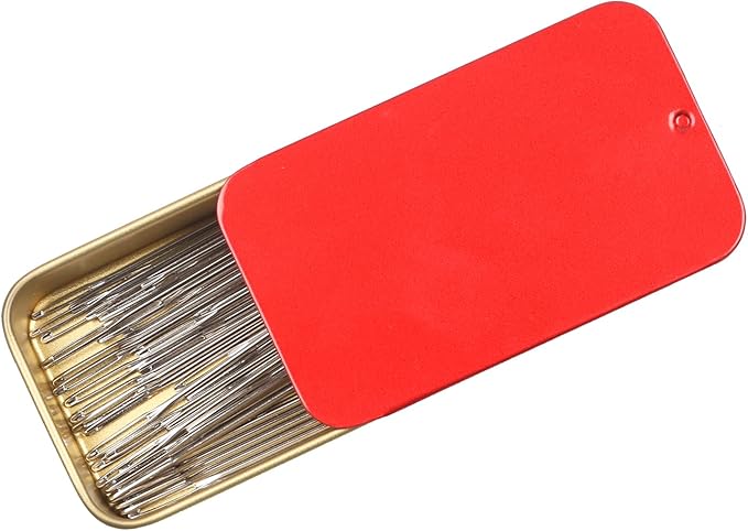 40PCS Large Eye Sewing Needles, 8 Sizes Hand Sewing Sharp Needles, Embroidery Needle, Leather Needle,Stainless Steel Yarn Needles with Threaders & Stitch Markers (Red)
