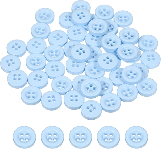 HARFINGTON 50pcs Sewing Button 11mm (15/32 Inch) 4 Holes Resin Thickened Round Crafting Replacement Buttons for Clothing DIY Crafts Decoration, Light Blue