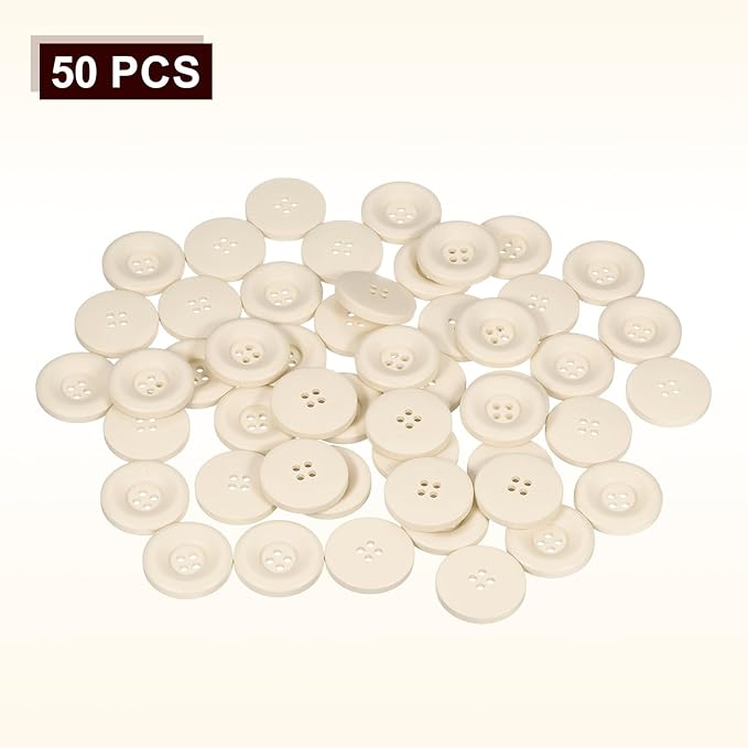 HARFINGTON 50pcs Sewing Button 25mm (1 Inch) 4 Holes Resin Thickened Round Crafting Replacement Buttons for Clothing DIY Crafts Decoration, Beige