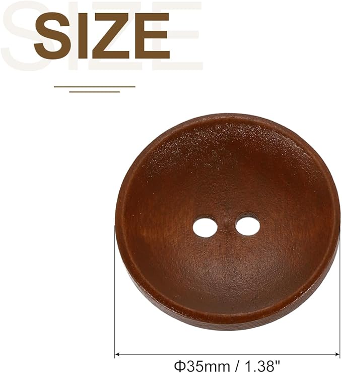 uxcell 30Pcs Wooden Buttons, 35mm(1.38 Inch) 2 Hole Round Wood Sewing Button Craft for Sewing DIY Craft Clothing, Brown