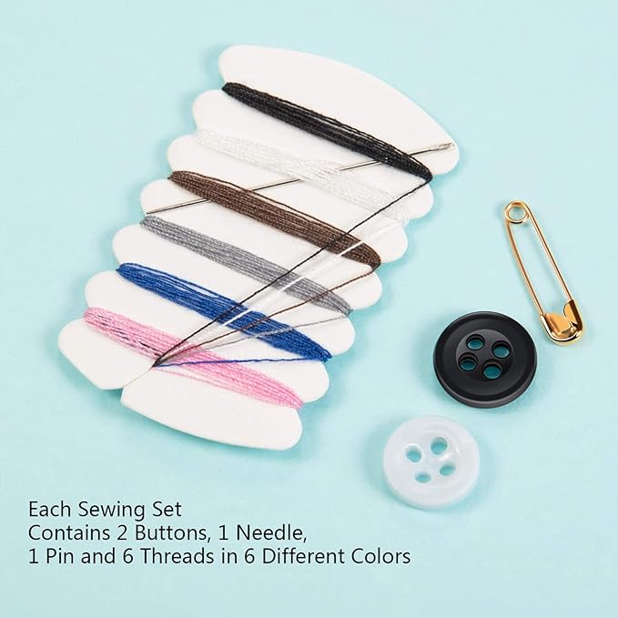 Tatuo Travel Sewing Kits Thread Repair Kit with Needles, Threads, Button, Pin for Hotel Amenities Necessities, 6 Colors (200)