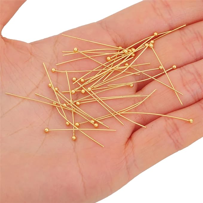 18K Gold Plated Ball Head Pins Non Tarnish 30mm 200pcs for Jewelry Making Findings