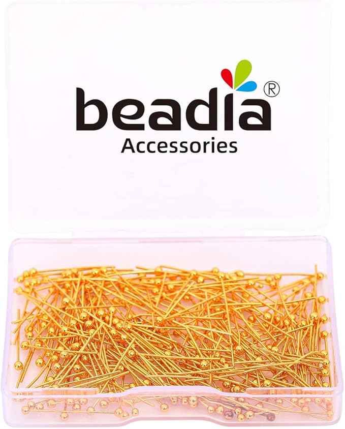 18K Gold Plated Ball Head Pins Non Tarnish 20mm 300pcs for Jewelry Making Findings