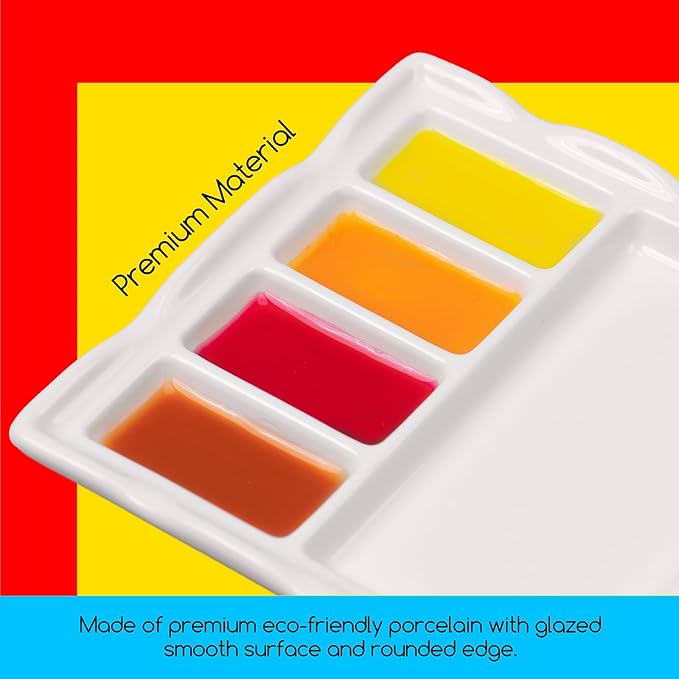 MEEDEN 8-Well Ceramic Artist Paint Palette, Porcelain Paint Palette Tray, Watercolor Mixing Palette, Porcelain Mixing Tray for Watercolor, Gouache, Acrylic Painting, 7”x 5.2”x 0.6”