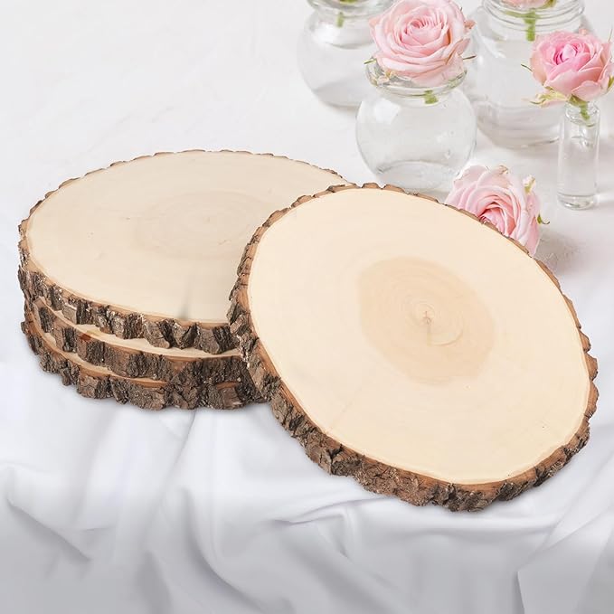 6 PCS 10-12 Inch Natural Wood Slices, Unfinished Paulownia Wood Circles with Barks for Coasters, DIY Crafts, Christmas Rustic Wedding Ornaments and Centerpieces,by GNIEMCKIN