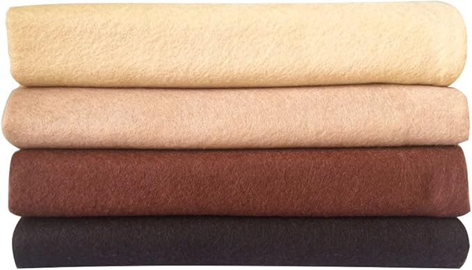 4pcs Thick 1.4mm Soft Felt Fabric Sheet Assorted Color Felt Pack DIY Craft Sewing Squares Nonwoven Patchwork (92x90cm Brown)