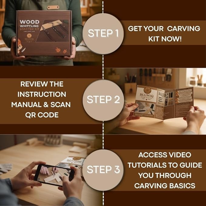 Wood Carving Kit for Beginners | Complete 18-Piece Wood Carving Knife Set | Online Video Training | Travel Ready Roll Bag | Strong Rivet Assembly | Sharpening Accessories | Whittle kit for Beginners