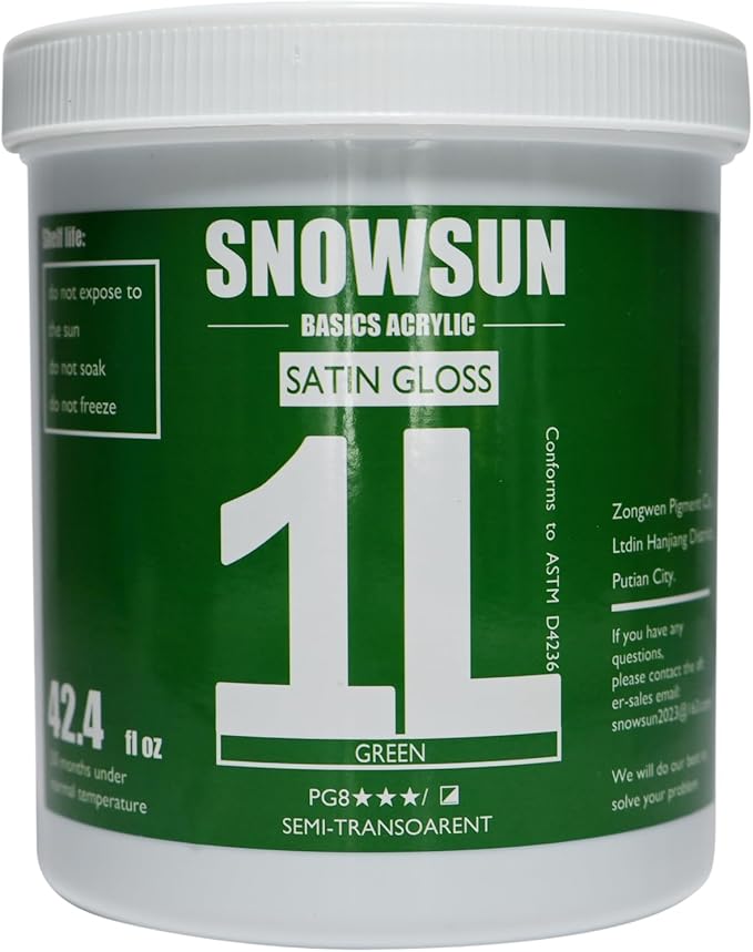 SNOWSUN Green Acrylic Paints, Large Bulk Heavy Body Acrylic Paint (42.4 oz, 1L) - Non Toxic Gloss Thick Art Paint for Multi-Surface, Ideal for Canvas Wood Ceramic Fabric and Leather, Stone Craft, for Artists & Beginners