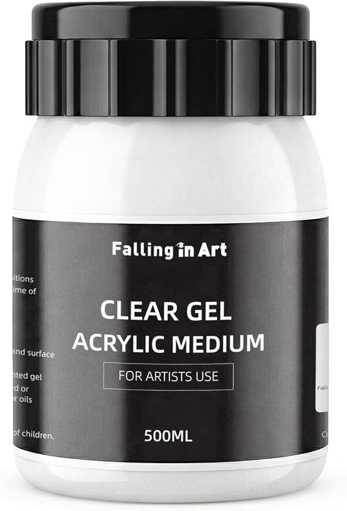 Falling in Art Clear Gel Acrylic Medium, 500ML/16.9Oz Gloss Gel Medium for Acrylic Paint, Ideal for Texture, Layering,and Extending Paint