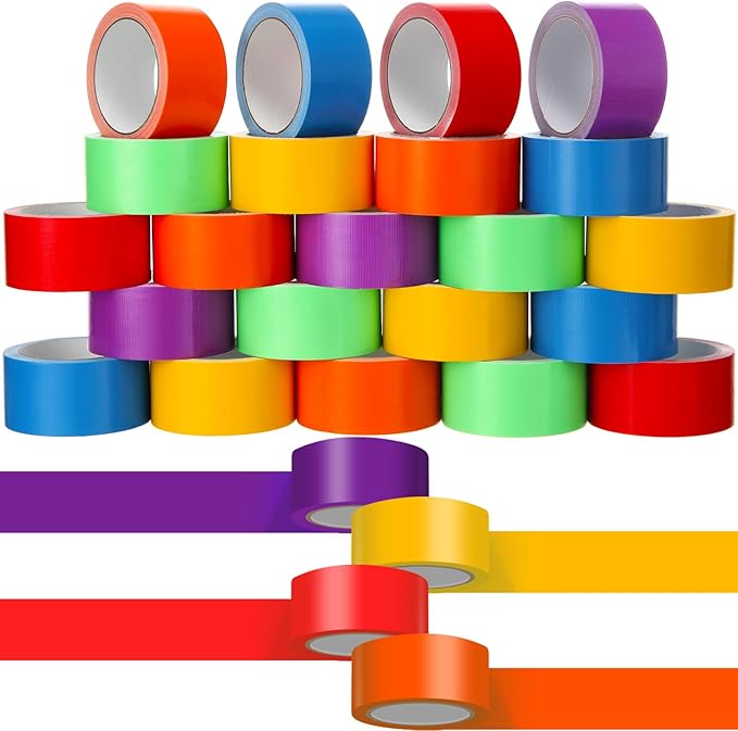 Fainne 24 Rolls Colored Duct Tape Bulk, Duct Tape Heavy Duty Waterproof, Multi Purposes, No Residue, Tear by Hand for Indoor Outdoor Use (Vibrant Color,15 Yards X 2 Inches)