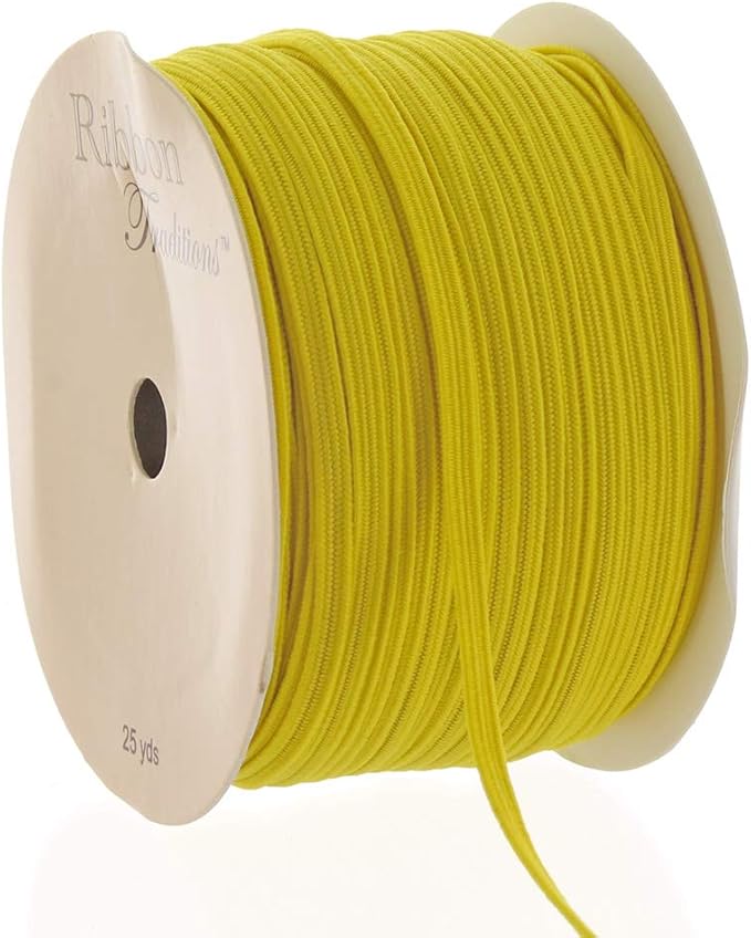 1/8" Width Skinny Elastic Band - Braided Cord - Yellow 5 Yards - USA Warehouse