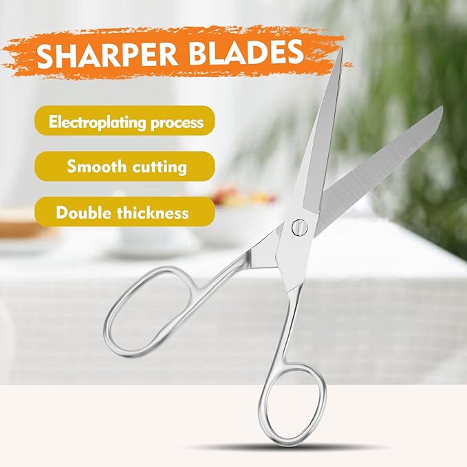 Silver Scissors for Office Multipurpose Stylish: 7 inch - Comfort Grip - Stainless Steel - Scissors with Home - School - for Cutting Paper - Open Envelopes - Cut Tape (Scissors for Office)