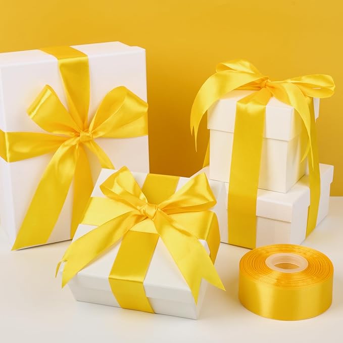 1-1/2 Inch Wide Yellow Satin Ribbon, 50 Yards Solid Polyester Fabric Ribbon for Roses Making, Gift Wrapping, Wedding Decorations, Crafts, Bows